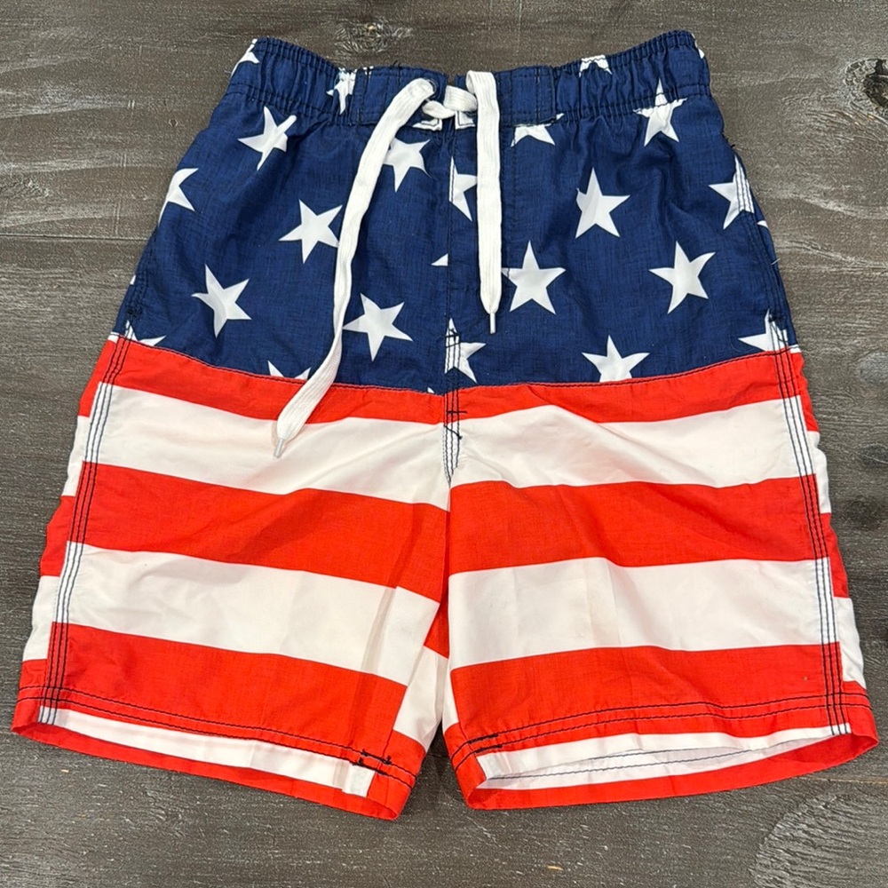 Kanu Surf Red White Blue Board Shorts Patriotic Design Size Boys M 10/12